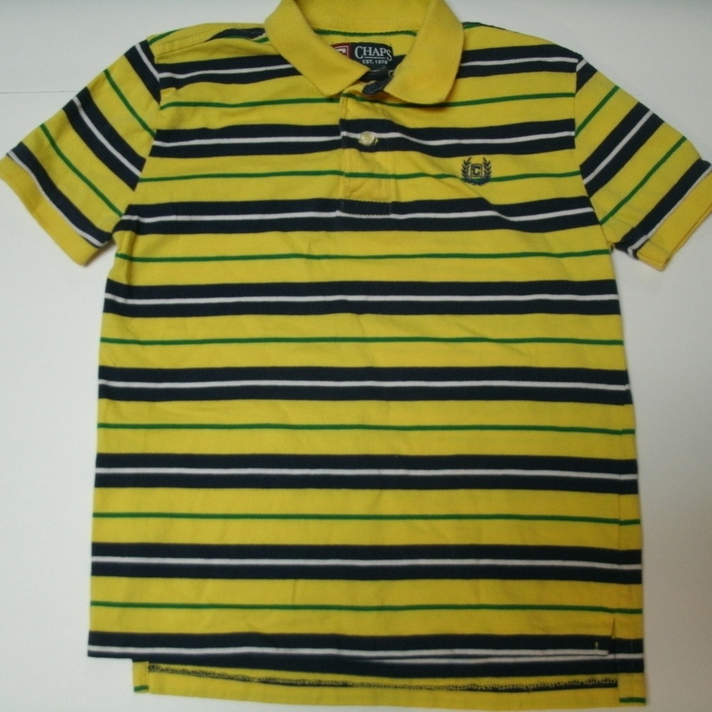 Chaps Boys Shirt Polo Yellow Navy Stripe Short Sleeve Size 6